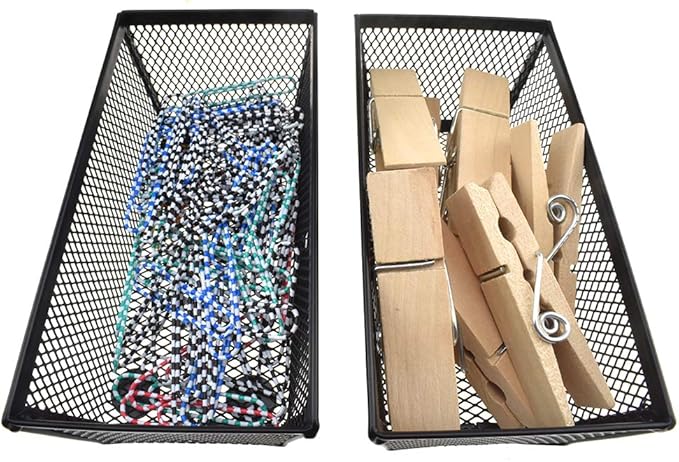 HAHIYO Stackable Mesh Tray Cup 6 x 3 x 2 inches Sturdy Container for Desk Drawer Organizer Collection for Home Office School kitchen Soft Foam Feet No Sharp Edges 2 Pack Black-NeatNest
