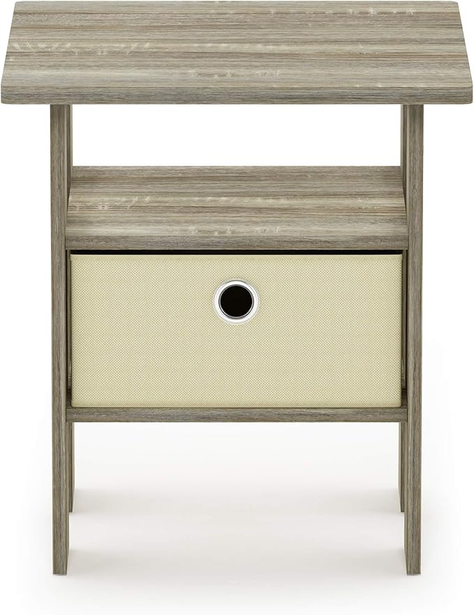 Furinno Andrey End Table / Side Table / Night Stand / Bedside Table with Bin Drawer, Sonoma Oak/Ivory