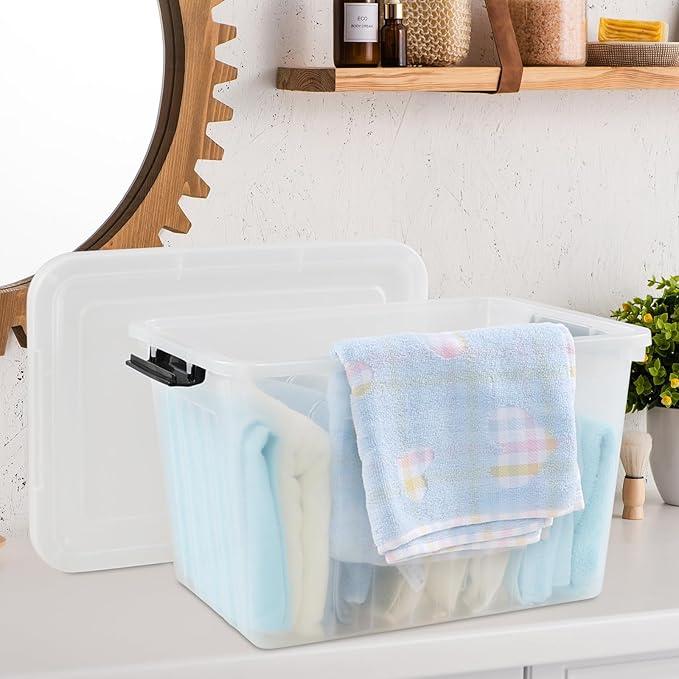Bringer 4-Pack Clear Plastic Latching Storage Box, 18 L Storage Bin with Handle-NeatNest