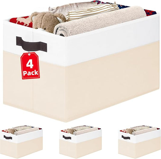 Criusia 4 Pack Baby Clothes Organizer Bins, Fabric Collapsible Storage Baskets with Handles, Odorless Storage Bins for Toy Clothes Nursery Kids Room Playroom Classroom (14L*10W*9.5H)-NeatNest