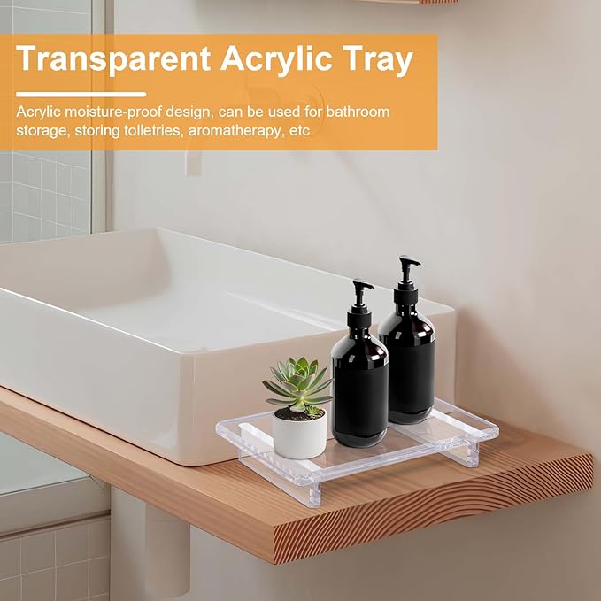 2 Pack Acrylic soap Dish Tray for Bathroom Counter and Kitchen - Waterproof Countertop Organizer for Soap Dish, Vanity, Plants, Candles (2, Large-9 x 5.9 x 1.5 inch)