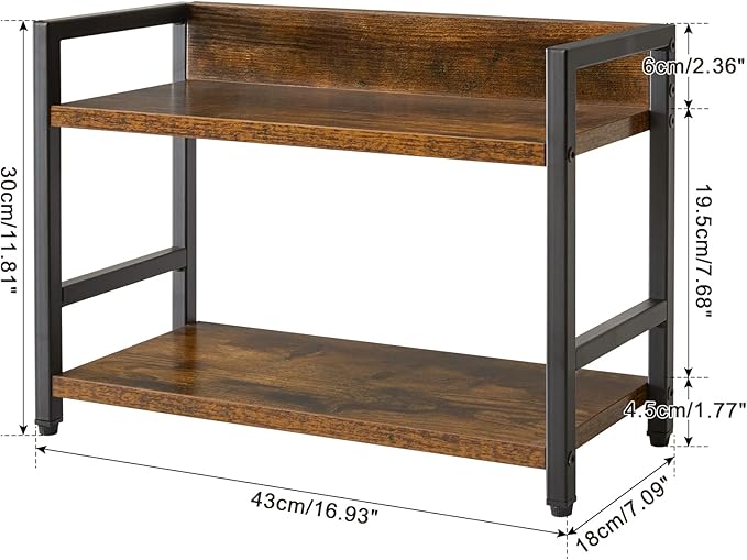 IBUYKE 2-Tier Spice Rack Industrial Counter Shelf Desktop Storage Organizer Standing Seasoning Rack for Countertop Kitchen Office Living Room Desktop Rustic Brown UTLJ002H-NeatNest