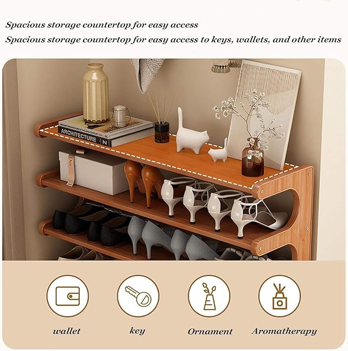 7-Tier Vertical Shoe Rack, Bamboo Free Standing Shoe Rack Shelf, 32" Shoe Storage Stand, Entryway Shoe Tower, Vertical Shoe Organizer for Narrow Closet, Entryway, Hallway, Rustic Brown-NeatNest