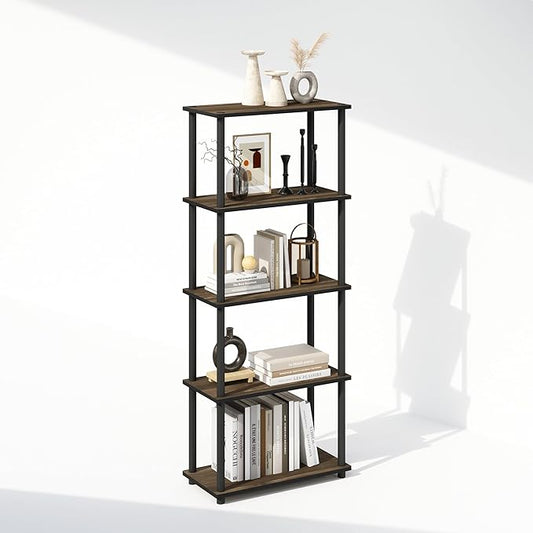 Furinno Turn-N-Tube 5-Tier Multipurpose Compact Bookcase, Columbia Walnut/Black-NeatNest