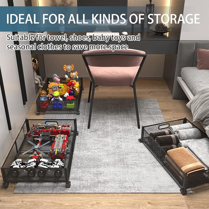 Foldable Bedroom Storage Organization with Handles - Under Bed Storage Containers with Wheels - Bins Drawer for Clothes, Blankets and Shoes-NeatNest