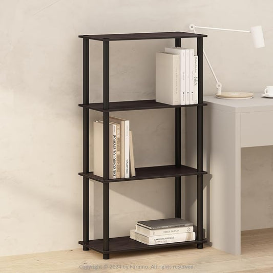 Furinno Turn-N-Tube 4-Tier Multipurpose Bookshelf, Bookcase, Dark Walnut-NeatNest