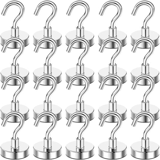 DIYMAG Magnetic Hooks, 50 LB Heavy Duty Magnet with Hooks,20 Packs Strong Rare Earth Neodymium Magnet Hooks for Hanging, Magnetic Hanger for Curtain, Home, Kitchen, Workplace-NeatNest