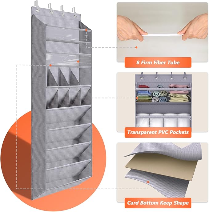 FENTEC 1 Pack Over The Door Shoe Organizer,68" Exlarge Deep Pockets Hanging Shoe Organizers, 8 Shelves Shoe Rack for Closet, Shoe Holder for Boots,Over Door Organizer in Home, RV, Dorm, Grey-NeatNest