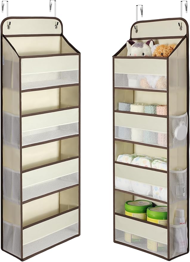 Yecaye Hanging Over the Door Organizer 1 Pack, 35.2lbs Load Toy Stuffed Animal Storage, Swing-proof Bathroom Organizers and Storage for Nursery Newborn Baby Essential Stuff Beige-NeatNest