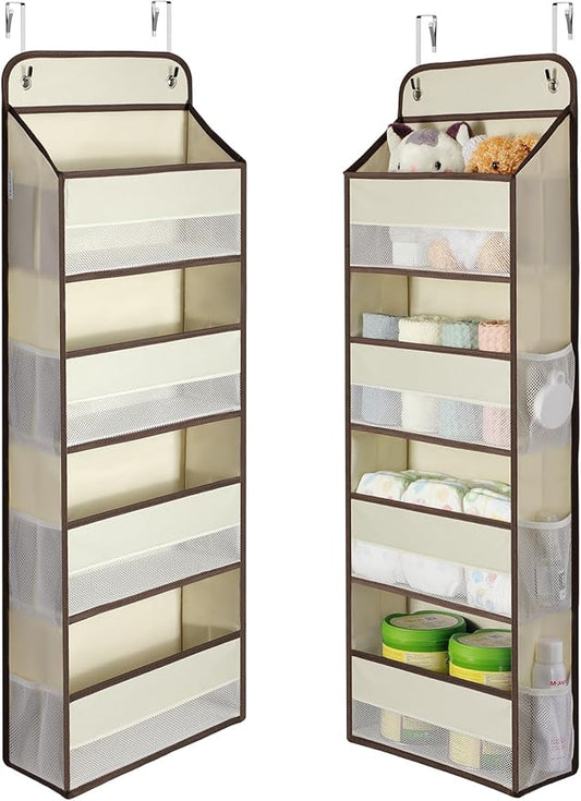 Yecaye Hanging Over the Door Organizer 1 Pack, 35.2lbs Load Toy Stuffed Animal Storage, Swing-proof Bathroom Organizers and Storage for Nursery Newborn Baby Essential Stuff Beige-NeatNest
