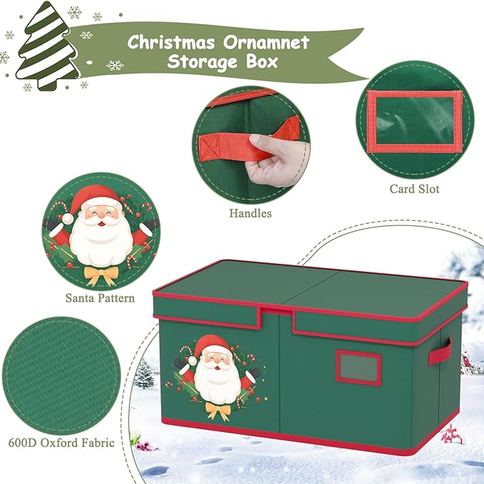 Christmas Ornaments Storage Box with Adjustable Divider Christmas Ornaments Storage Containers Fits 72 of 3 Inch Ornaments 600D Oxford Material Ornament Organizer Storage Box for Storage-NeatNest