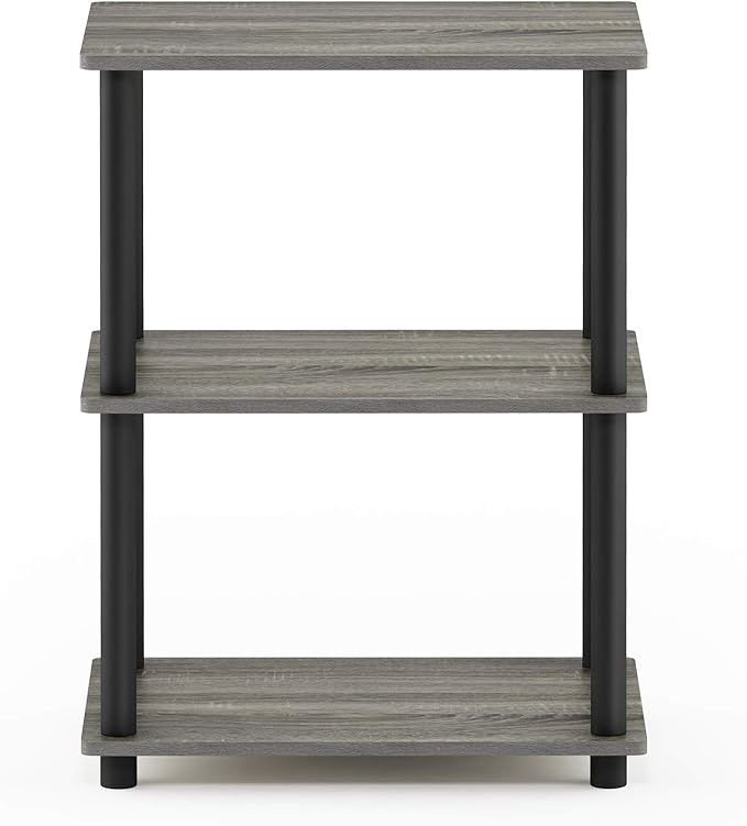 Furinno Turn-N-Tube No Tool 3-Tier Storage Shelf, Narrow, French Oak Grey/Black-NeatNest