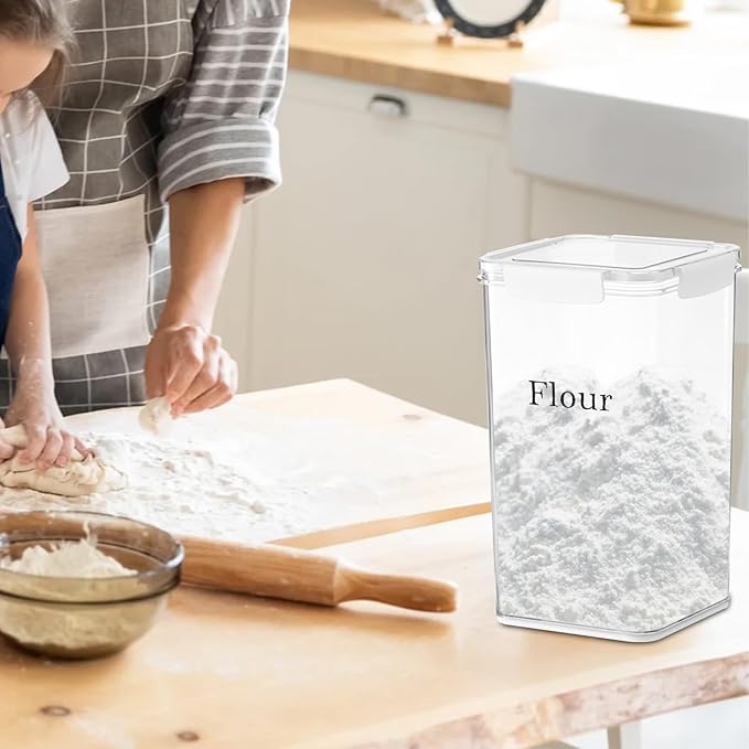 Flour Sugar Storage Container,Plastic Food Storage Containers with Airtight Lids and Scoop,Canisters Sets for The Kitchen,container for Sugar,Flour,Cereal,Baking Supplies,Rice(5.45Qt/6L)