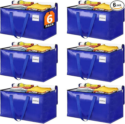 Extra Large Moving Bags, Storage Totes with Study Handles & Heavy Duty Zippers, Moving Supplies for Moving & Storage, Space Saving Packing Bags for Home & Dorm(88L 6-Pack)
