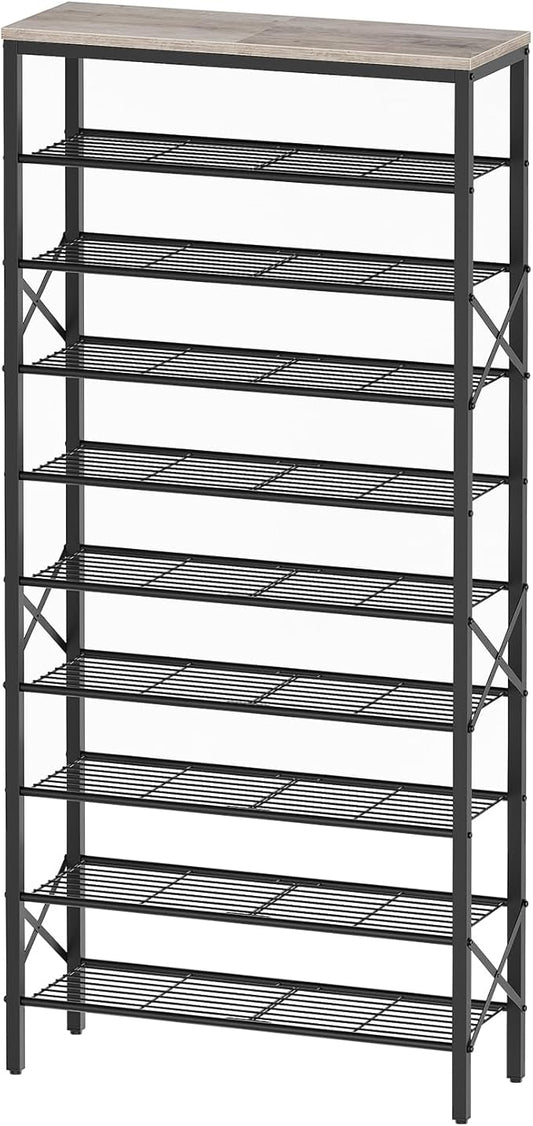10 Tier Shoe Rack, Large Capacity Shoe Storage Organizer Holds 40 Pairs, Durable and Stable, for Entryway, Hallway, Closet, Dorm Room, Greige and Black SS10BG-NeatNest