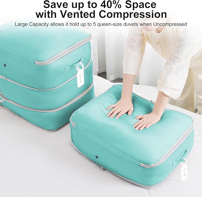 Comforter Storage Bag - Large Capacity Blanket Storage Bags 3-Layer Ultra Space Saving Self Compression Organizer, Washable Compression Bags for Storage Comforter Blanket, 4-Pack, Blue-NeatNest