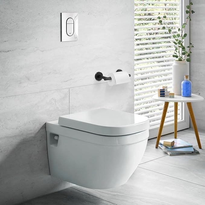 Newfun Matte Black Toilet Paper Holder, SUS 304 Stainless Steel Adjustable Double Post Pivoting Toilet Paper Roll Holder Wall Mount for Bathroom