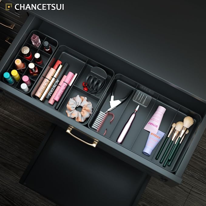 CHANCETSUI Bathroom Modular Drawer Organizer Set – Stackable 3-Piece Storage Trays for Personal Care, Makeup, Skincare, Grooming Tools-NeatNest