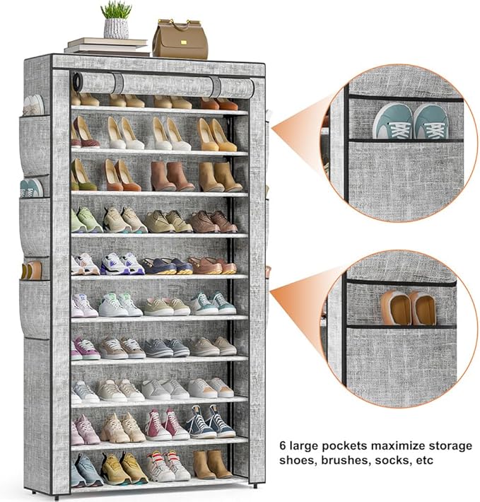 Shoe Rack 10Tier Large Capacity 50-56Pairs Beautiful Tall Shoe Shelf Free Standing Storage Cabinet Entryway Closet-NeatNest