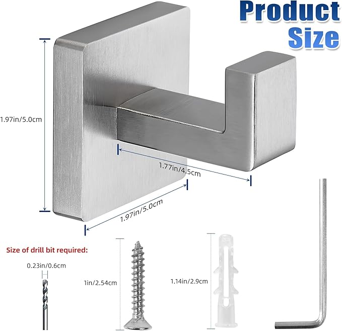 Brushed Nickel Towel Hooks for Bathrooms, Heavy Duty Wall Mounted Stainless Steel Modern Hook, 4 Pack – Ideal for Hanging Towels, Robes, Coats, in Kitchen, Bedroom, Bathroom, or Hotel-NeatNest