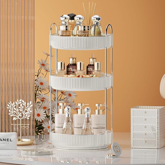 Rotating Makeup Organizer for Vanity,3 Tier High-Capacity Skincare Clear Make Up Storage Perfume Organizers Cosmetic Dresser Organizer Countertop 360 Spinning-NeatNest
