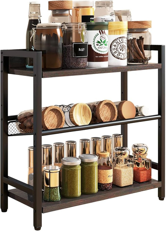 IBUYKE 3-Tier Spice Rack Industrial Counter Shelf Desktop Storage Organizer Standing Seasoning Rack for Countertop Kitchen Office Living Room Desktop Dark Grey UTLJ021G-NeatNest