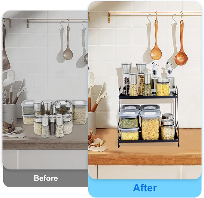 2-Tier Metal Organizer Shelf for Bathroom & Kitchen - Heavy Duty Countertop Storage, Under Sink Cosmetic & Spice Organizer with Non-Slip Base, Easy Assembly-NeatNest