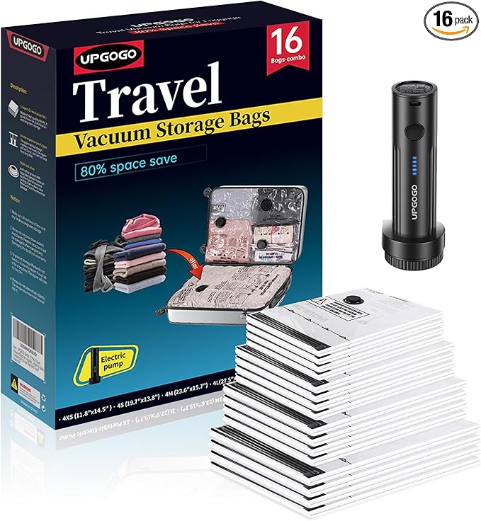Combo 16 Pack Travel Vacuum Bags for Luggage with Portable Electric Pump,Vacuum Seal Bags for Clothing,Packing Cubes Compression,Cruise Ship and Travel Essentials-NeatNest