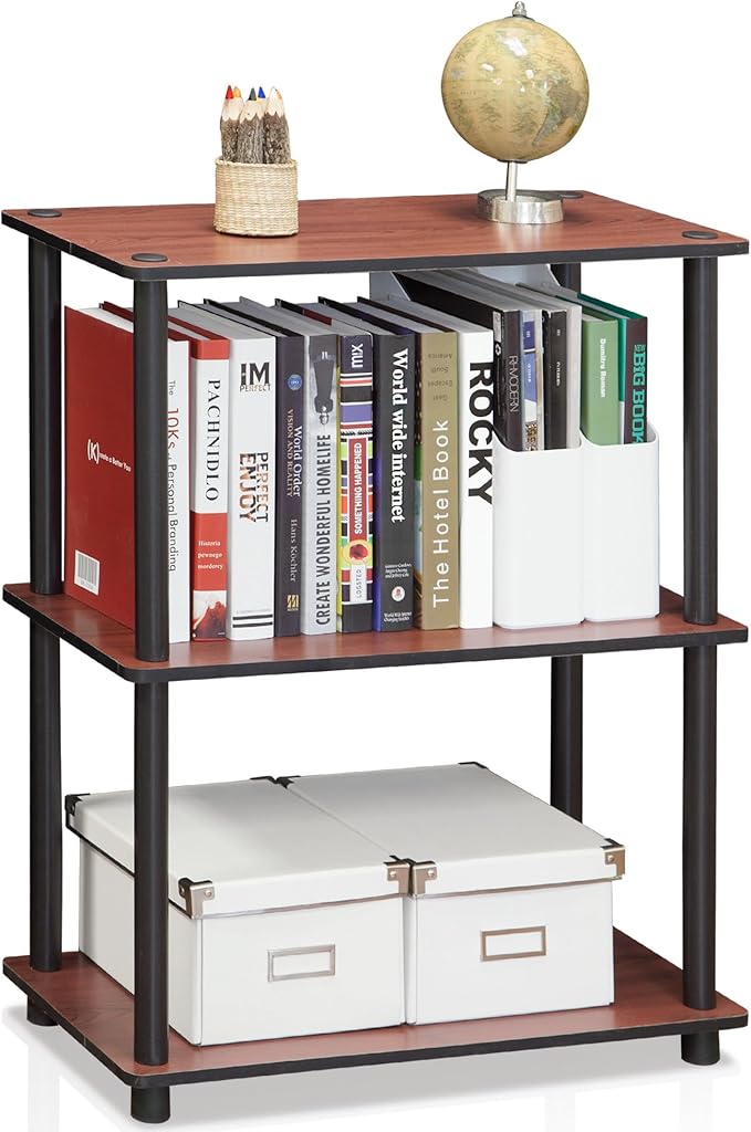 Furinno Turn-N-Tube 3-Tier Compact Multipurpose Shelf Display Rack, Dark Cherry-NeatNest
