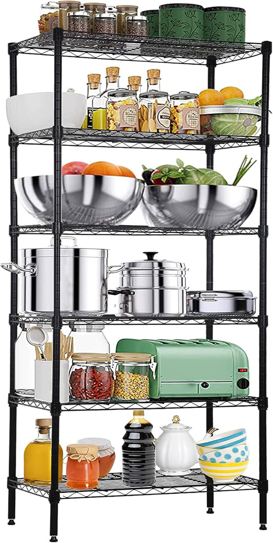 6-Tier Metal Wire Shelving Unit Snack Shelf Height Adjustable Storage Rack NSF Certified Storage Shelves 1500 Lbs Capacity Standing Utility Shelf for Laundry Kitchen Pantry Garage Organization