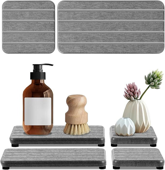 4PCS Stone Drying Tray for Bathroom Sink and Kitchen Counter, Fast Drying Diatomite Stone Sink Tray Soap Trays, Diatomaceous Coaster, Water Absorbing Stones Trays for Sinks-NeatNest