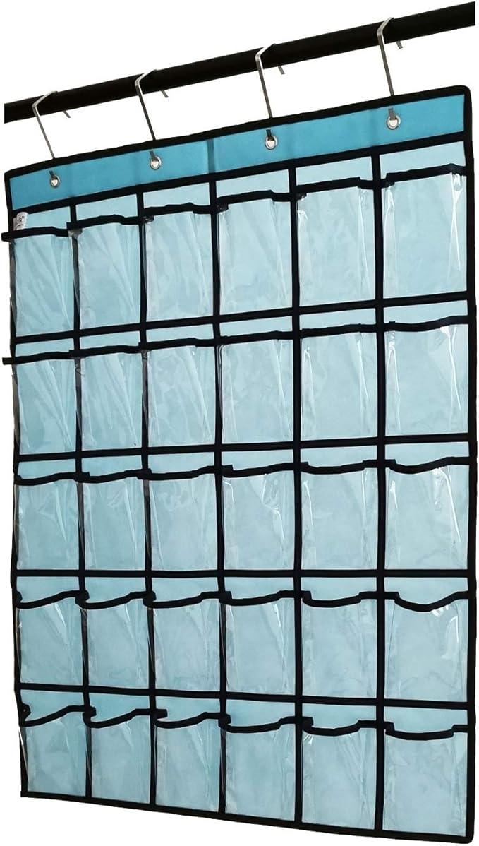 Classroom Pocket Chart for Phone Calculator Holder Over The Door Hanging Closet Jewelry Organizer with 30 Clear Pockets (Blue)-NeatNest