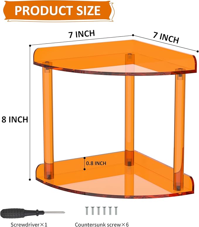 2 Tier Countertop Corner Organizer Shelf 7x7x8 Inch, Orange Acrylic Bathroom Corner Shelf for Countertop, Vanity Storage for Skincare, Cosmetics, Perfume-NeatNest
