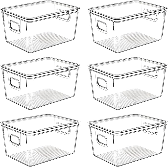 Clear Plastic Storage Bins with Lids, Perfect for Kitchen Organization or Pantry Organization and Storage, Stackable Fridge Organizer Bins, Storage Containers for Organizing, Cabinet Organizers-NeatNest
