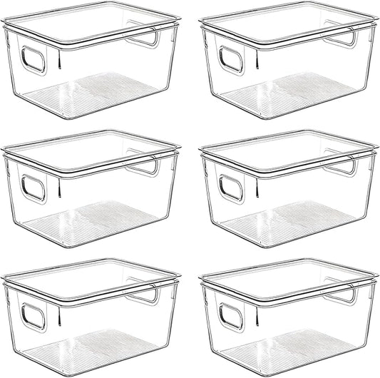 Clear Plastic Storage Bins with Lids, Perfect for Kitchen Organization or Pantry Organization and Storage, Stackable Fridge Organizer Bins, Storage Containers for Organizing, Cabinet Organizers-NeatNest
