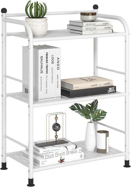 3 Tier Bathroom Storage Open Shelf Unit, Free-Standing Matte Metal Corner Rack Shelving for Kitchen, Living Room, Hallway (Matte White, 3 Tier)-NeatNest