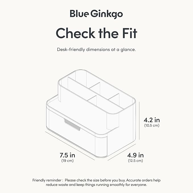 BLUE GINKGO Compact Desk Organizer – Small 5-Compartment, Half Drawer Storage – Pen Holder, Stationery Organizer for Desktop, Vanity, Shelf (Made in Korea, Transperent)-NeatNest