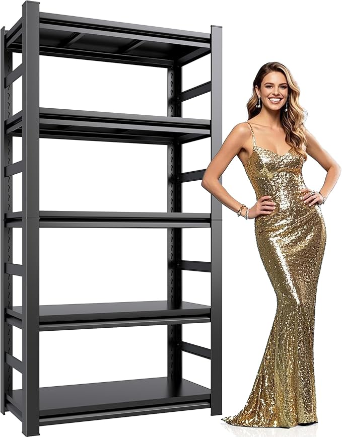 Book Shelf 5 Tier Metal Wide Bookcase,Heavy-Duty Adjustable Industrial Bookshelves,Tall Bookshelf for Living Room&Office and Kitchen, Black(72" H*35.4W*15.7" D)-NeatNest