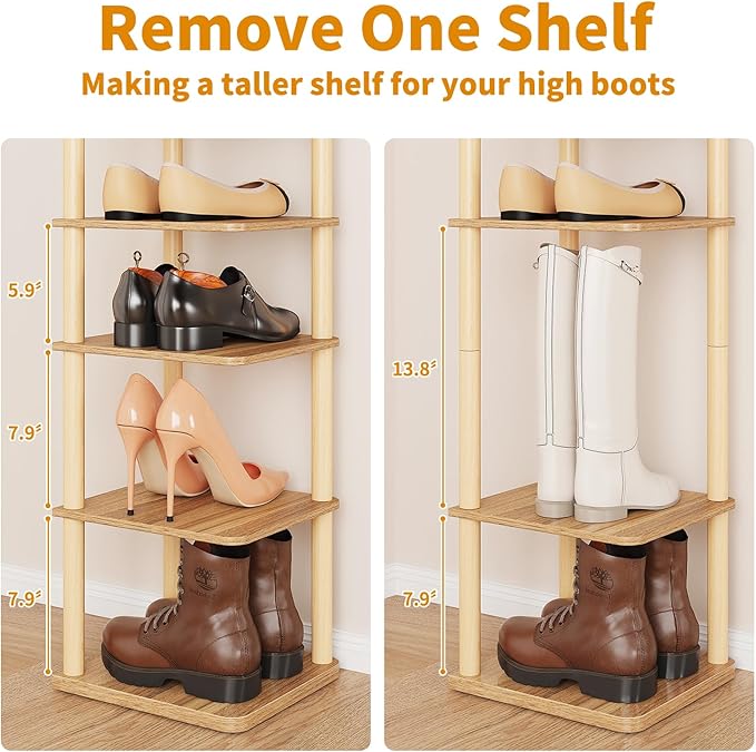 LUCKNOCK Vertical Shoe Rack, 8-Tier Tall Narrow Shoe Organizer for Entryway, Closet, Dorm & Small Spaces, Freestanding Wooden Shoe Shelf Tower for Boots, Sneakers, Heels. (Walnut)-NeatNest