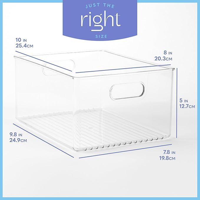 2 Pack Clear Plastic Organizer Bins with Handles for Home Organization. Storage Containers for Organizing Fridge, Freezer, Cabinet. Pantry, Great for Kitchen, Garage, Laundry Room. 10"x8"x5"