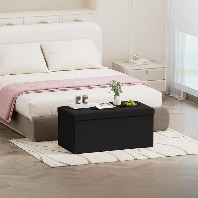 BRIAN & DANY Folding Storage Ottoman Bench, Ottoman with Storage, Foot Rest, Benches Seat for Bedroom, Living Room, Entryway, Long Shoes Bench, 15.7" x 31.5" x 15.7" Black-NeatNest