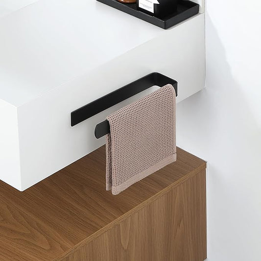 Alise Hand Towel Holder Self Adhesive Towel Bar Towel Hanger for Bathroom Wall,SUS304 Stainless Steel Towel Rack Towel Ring for Kitchen Cabinet Glass Door Wash Basin Side,Matte Black,No Drilling