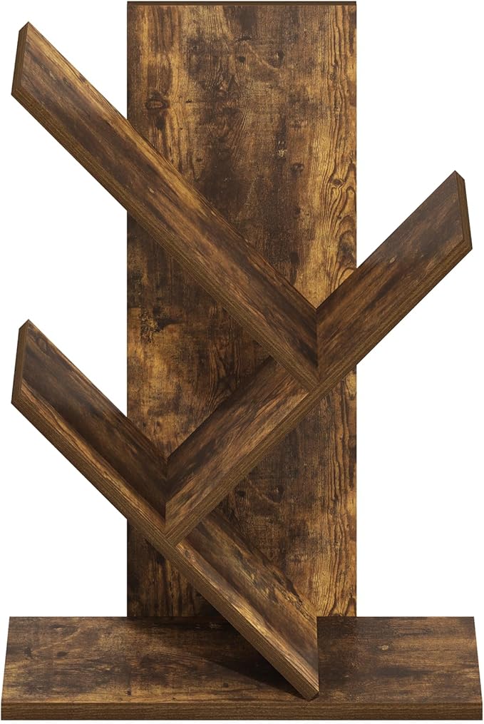 Furinno Tree Bookshelf 3-Tier Floor Standing Tree Bookcase, Amber Pine-NeatNest