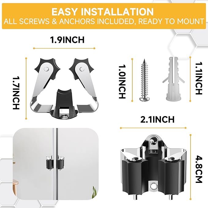 Broom Holder Wall Mount – 6 Pack Broom Rack with Star Shaped Rubber Rollers & Nickel Plated Brackets for Strong Grip and Long Life – Ideal for Garden Tools Organization-NeatNest