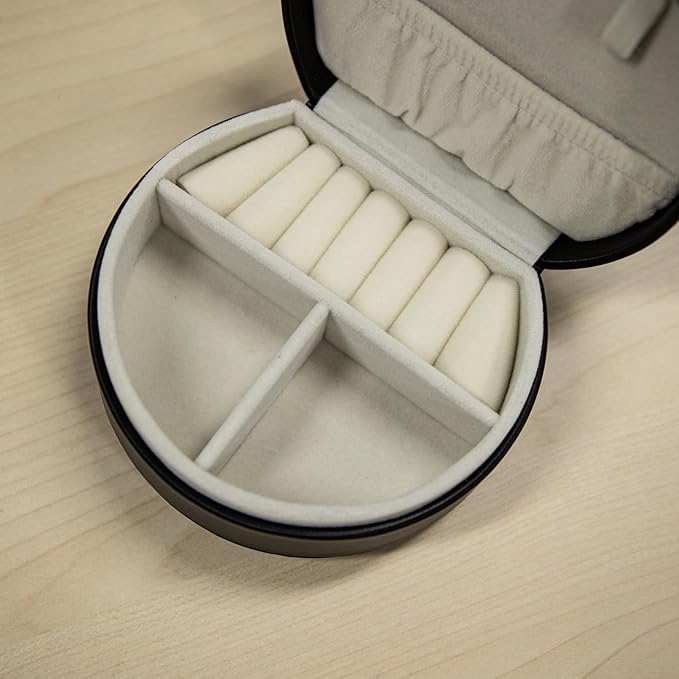 COLLECTIVE HOME - Travel Jewelry Case, Elegant Half-Moon Design with Gold Monogram, Detachable Handle, Personalized Accessory Organizer, Gift for Fashion-Forward Women and Teens, Black (u)-NeatNest