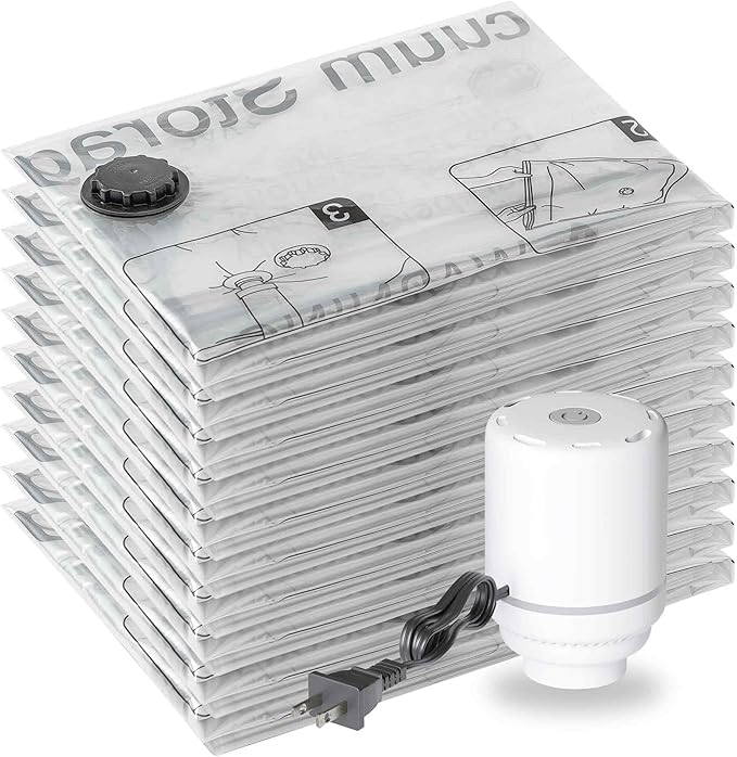 SUOCO 10 Medium Vacuum Storage Bags with Electric Pump, Travel Clothes Space Saver Bags, Compression Airtight Seal Bags for Clothing, Pillows, Comforters, Blankets-NeatNest