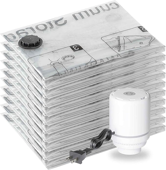 SUOCO 10 Medium Vacuum Storage Bags with Electric Pump, Travel Clothes Space Saver Bags, Compression Airtight Seal Bags for Clothing, Pillows, Comforters, Blankets-NeatNest