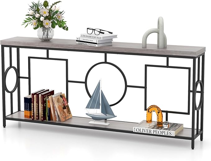 Giantex 71" Console Table, 2-Tier Extra-Long Entryway Table w/Storage Shelf, Faux Wood Top, Narrow Sofa Table with Geometric Frame, Behind Couch Entry Table for Living Room, Hallway, Foyer-NeatNest