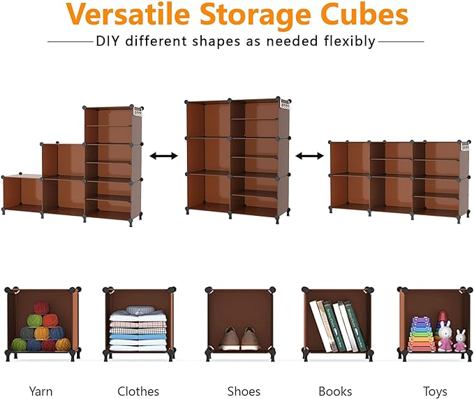 AWTATOS Closet Organizer 6 Cube Storage Shelves Portable Closet Clothes Organizers and Storage Stackable Cubby Shelving for Closet Bedroom Living Room Office Cocoa Brown