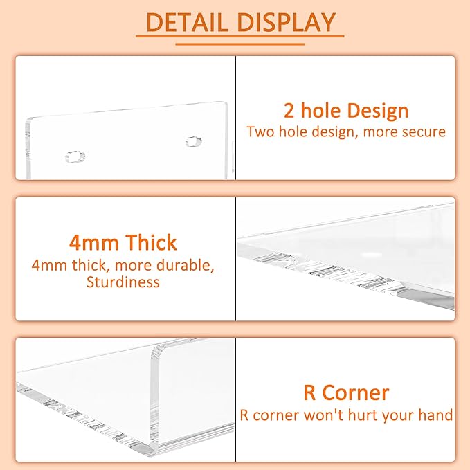 5'' Clear Acrylic Wall Shelf 2 Pack, 5 Inch Small Wall Shelves Display for Small Space-NeatNest